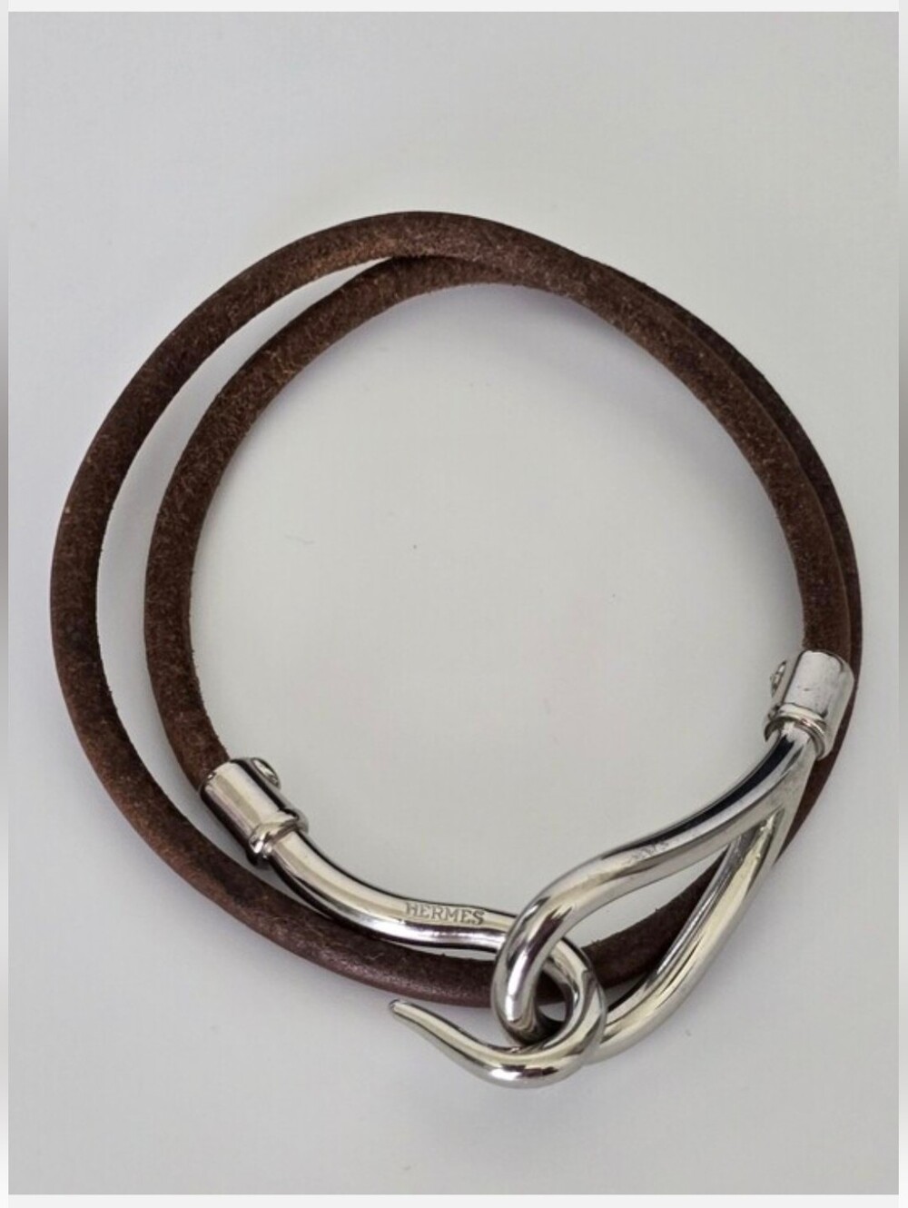Hermes Jumbo Hook Brown Leather Double-Wrap Bracelet